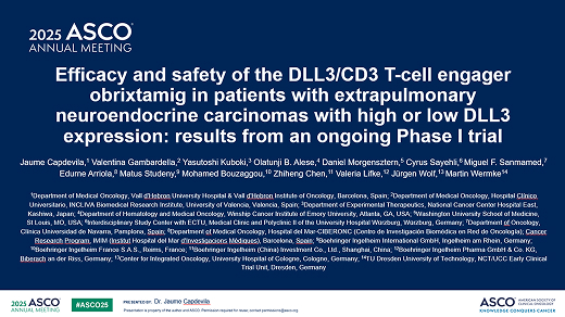 Efficacy and safety of the DLL3/CD3 T-cell engager obrixtamig in patients with extrapulmonary neuroendocrine carcinomas with high or low DLL3 expression: Results from an ongoing phase I trial