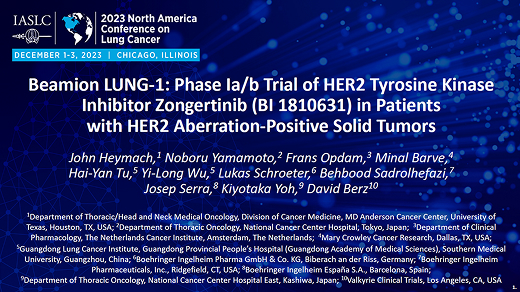 Beamion™ LUNG-1: Phase Ia/b Trial of HER2 Tyrosine Kinase Inhibitor Zongertinib (BI 1810631) in Patients with HER2 Aberration-Positive Solid Tumors
