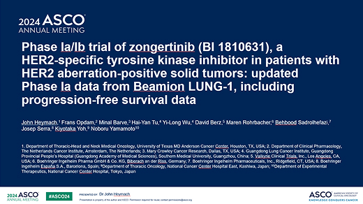 Phase Ia/Ib trial of zongertinib (BI 1810631), a HER2-specific tyrosine kinase inhibitor (TKI) in patients (pts) with HER2 aberration-positive solid tumors: updated Phase Ia data from Beamion™ LUNG-1, including progression-free survival (PFS) data