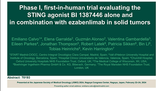 Phase I, first-in-human trial evaluating the STING agonist BI 1387446 alone and in combination with ezabenlimab in solid tumors