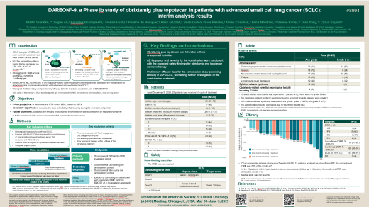 DAREON™-9, a phase Ib study of obrixtamig plus topotecan in patients (pts) with advanced small cell lung cancer (SCLC): Interim analysis results