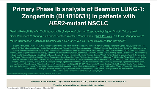 Primary Phase Ib analysis of Beamion™ LUNG-1: zongertinib (BI 1810631) in patients with HER2-mutant NSCLC